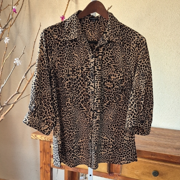 Leopard Print Button Down Blouse - Picture 1 of 9